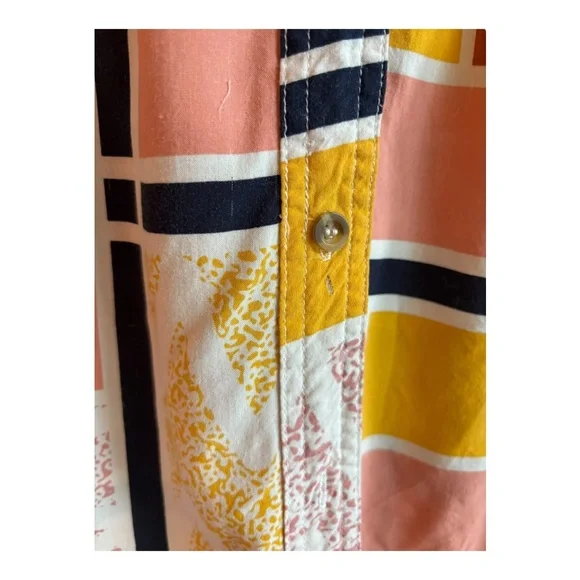 The Odells Lisse Button Down Shirt Size Large geometric Anthropologie Patchwork - Picture 10 of 11